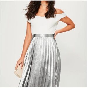 Missguided Silver pleated midi skirt
